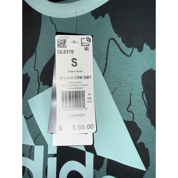 NWT Adidas Women S Camo Print Crewneck Sweatshirt Emerald Legend GL6378 - Picture 3 of 7